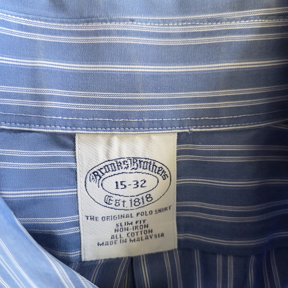 Brooks Brothers Blue and White Stripe Button-Down Dress Shirt 15 - Picture 6 of 7